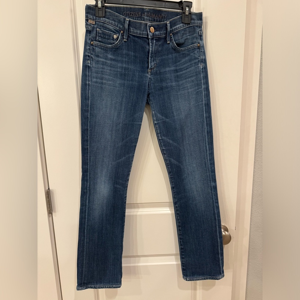 COH Citizens of Humanity low rise medium blue straight leg jeans size 28